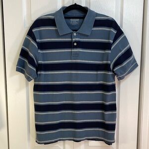 2 for $25 - MEN’s Vintage Midtown 100% Cotton Striped Blue Polo Shirt, M